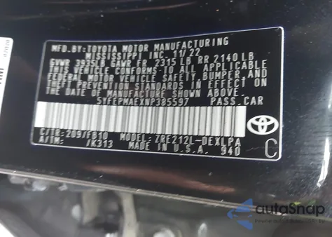 2022 Toyota Corolla Le from USA, damaged, VIN 5YFEPMAEXNP385597